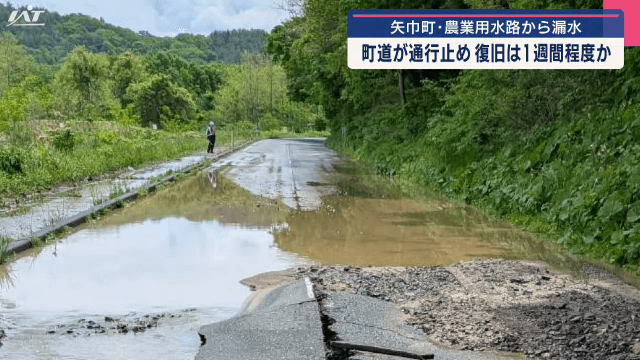 農業用水路から漏水　町道が通行止め　復旧には１週間以上【岩手・矢巾町】
