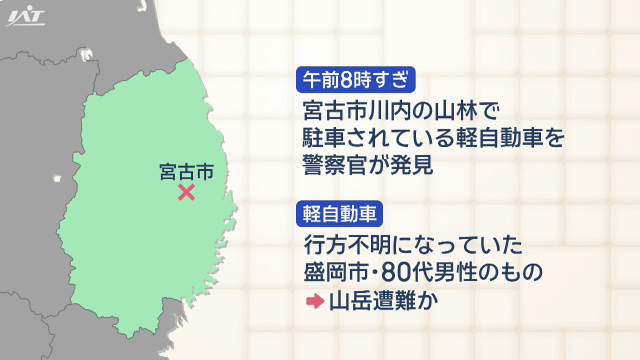 宮古市で山岳遭難　盛岡市の８０代男性が行方不明【岩手】