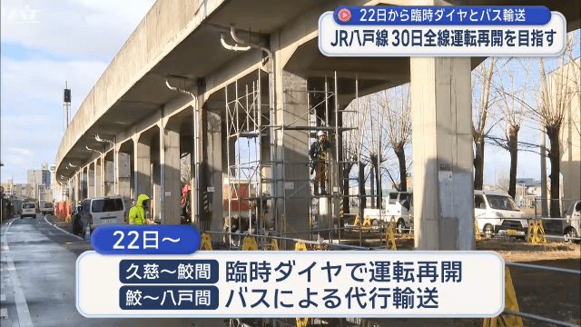 ２２日から臨時ダイヤとバス輸送　ＪＲ八戸線　３０日全線運転再開めざす【岩手】