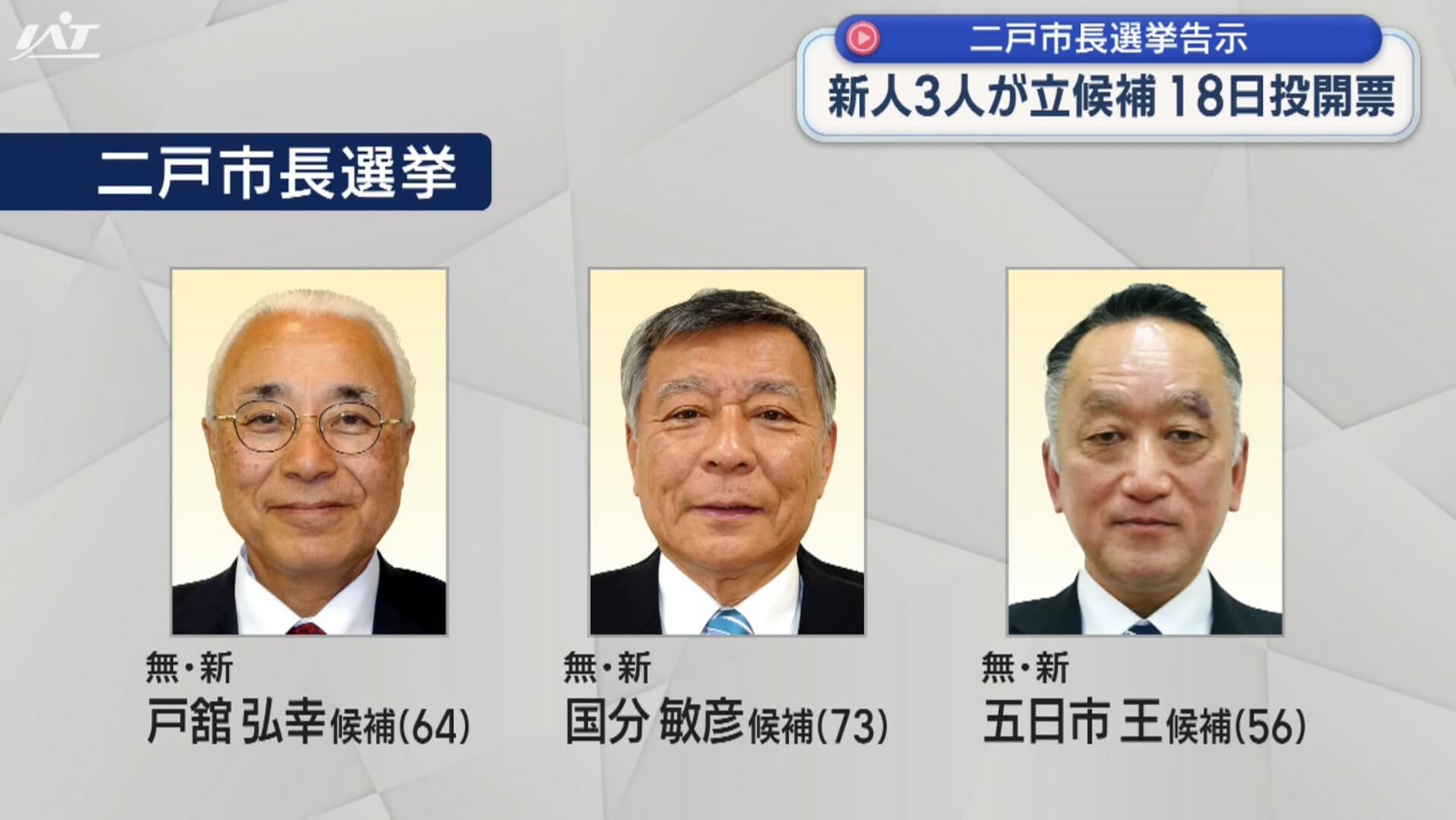 二戸市長選挙告示　新人３人が立候補【岩手】