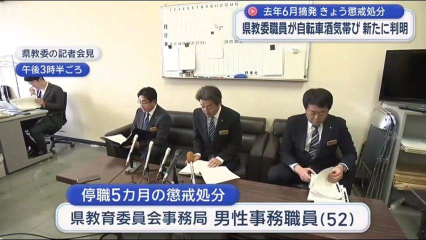 県教委職員が自転車酒気帯び　新たに判明　去年６月に摘発も報告怠り停職５カ月の懲戒処分【岩手】